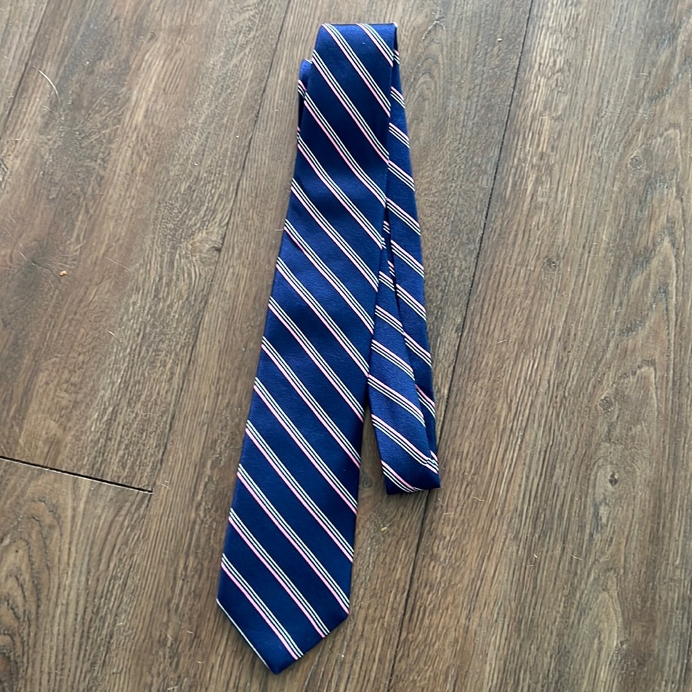 Brooks Brothers tie. Navy with pink and white strips.